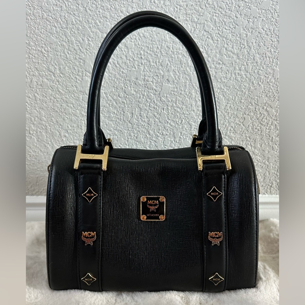 MCM Black Leather with Gold Hardware Handbag- Authentic